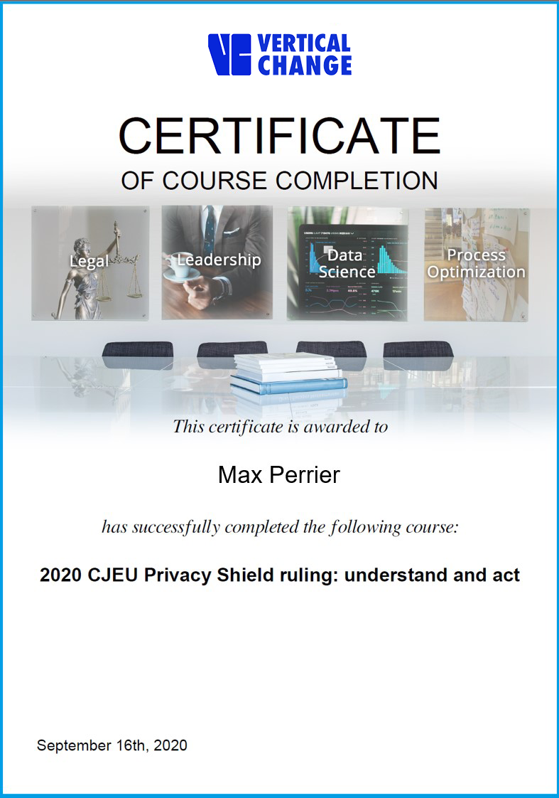 Privacy Shield Schrems2 Ruling Certificate VC